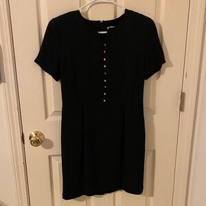 S.L. Fashions Black Mini Dress with Button Detail
